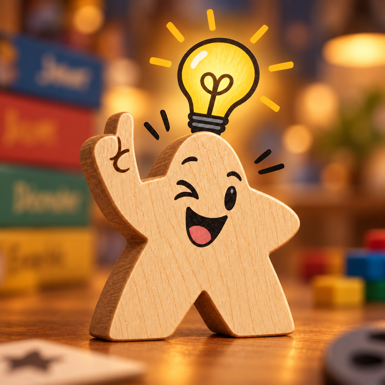 Illustration d'un meeple avec une idée lumineuse